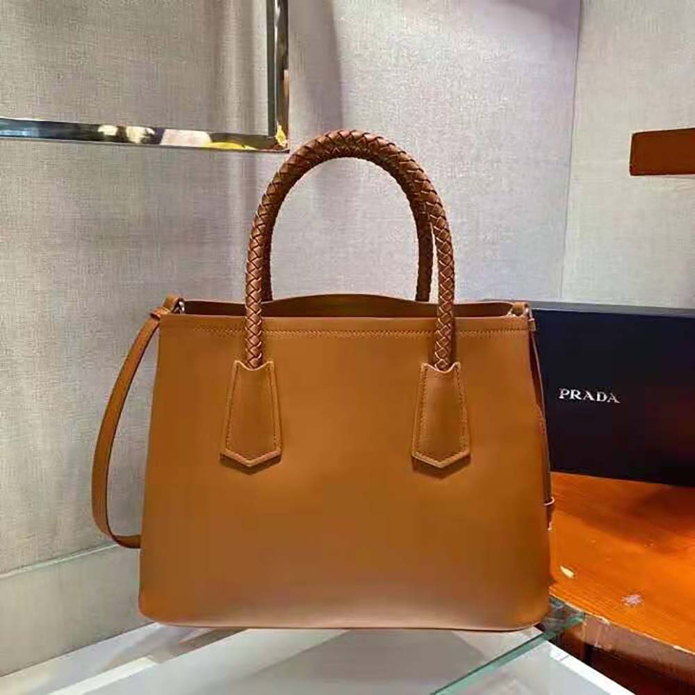 TÚI Prada Double Medium Leather Handbag-Brown
