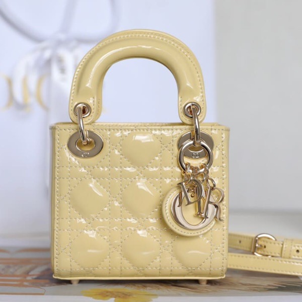 TÚI CHRISTIAN DIOR Women Micro Lady Dior Bag Gloss Yellow Cannage Lambskin