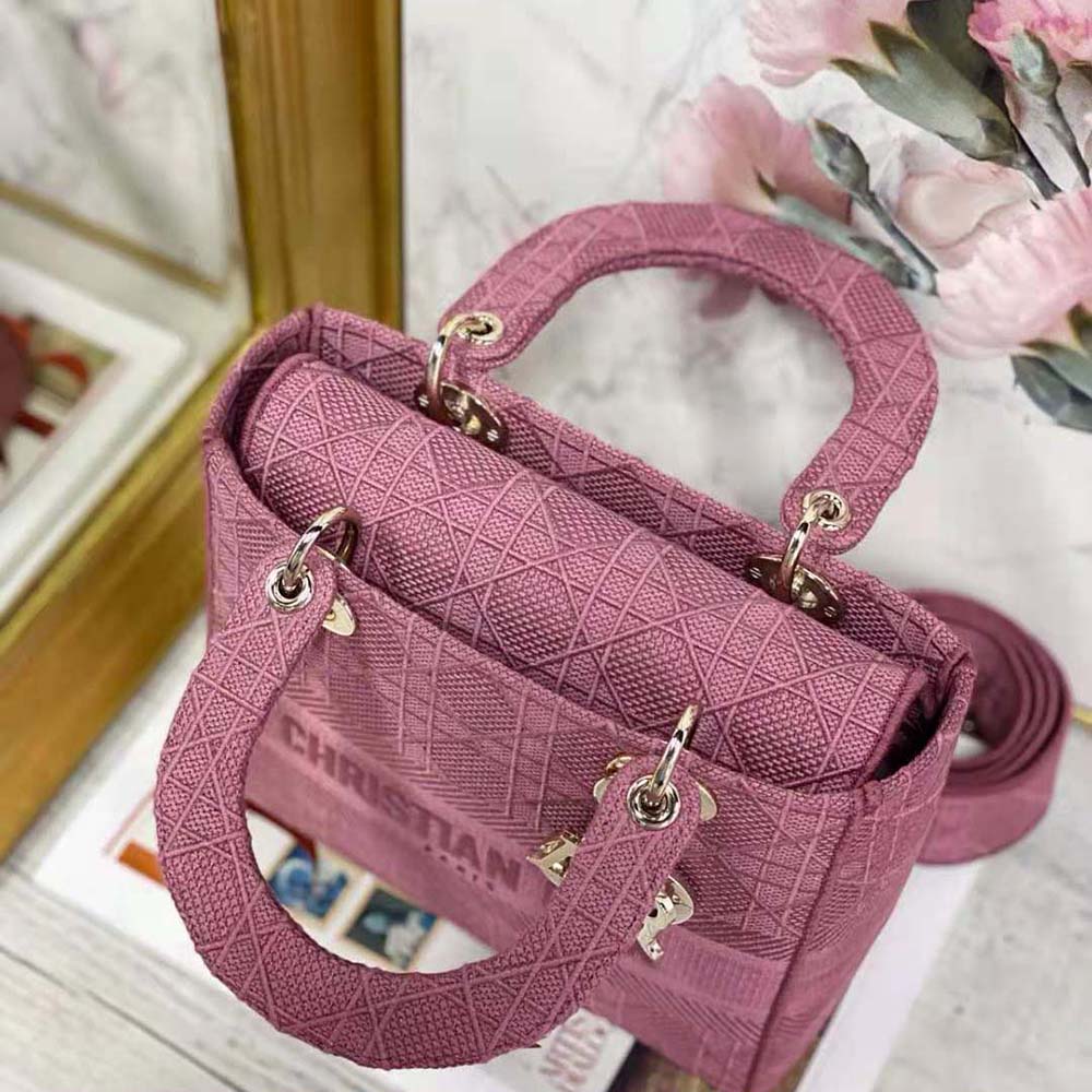 TÚI Dior Women Medium Lady D-lite Bag Mallow Rose Cannage Embroidery