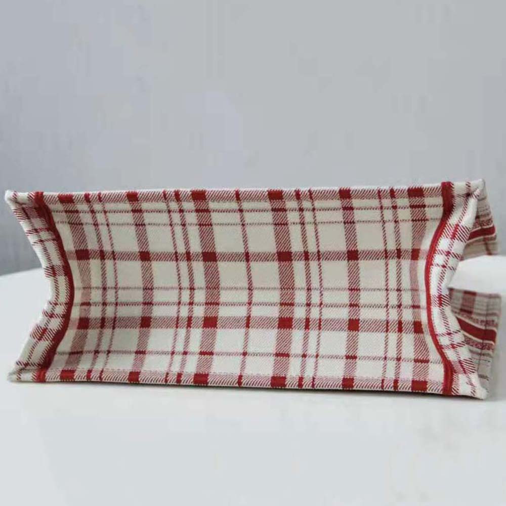 TÚI Dior Women Small Dior Book Tote Raspberry Check’n’Dior Embroidery