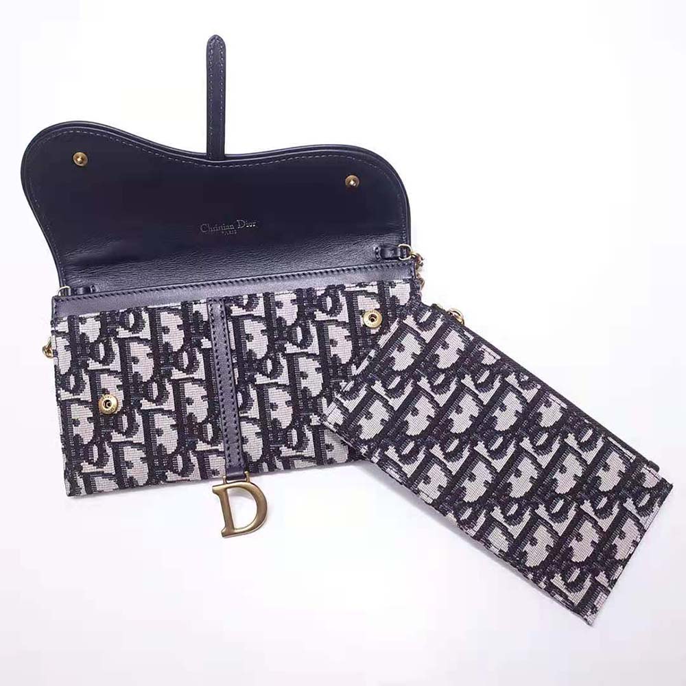 TÚI Dior Women Saddle Wallet Blue Dior Oblique Jacquard