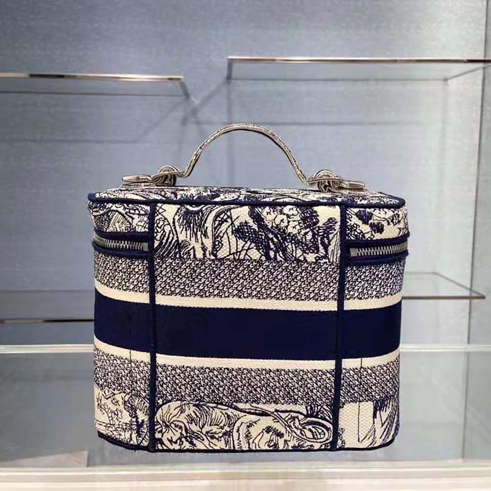 TÚI Dior Women Diortravel Vanity Case Blue Toile de Jouy Embroidery