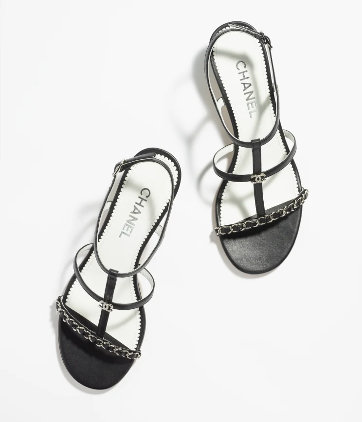 GIÀY SANDAL CHANEL BLACK DA CỪU 45MM