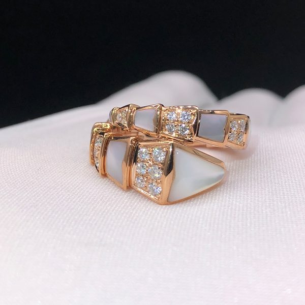 Nhẫn BVLGARI Serpenti Viper Kim cương xà cừ một cuộn vàng hồng 18K