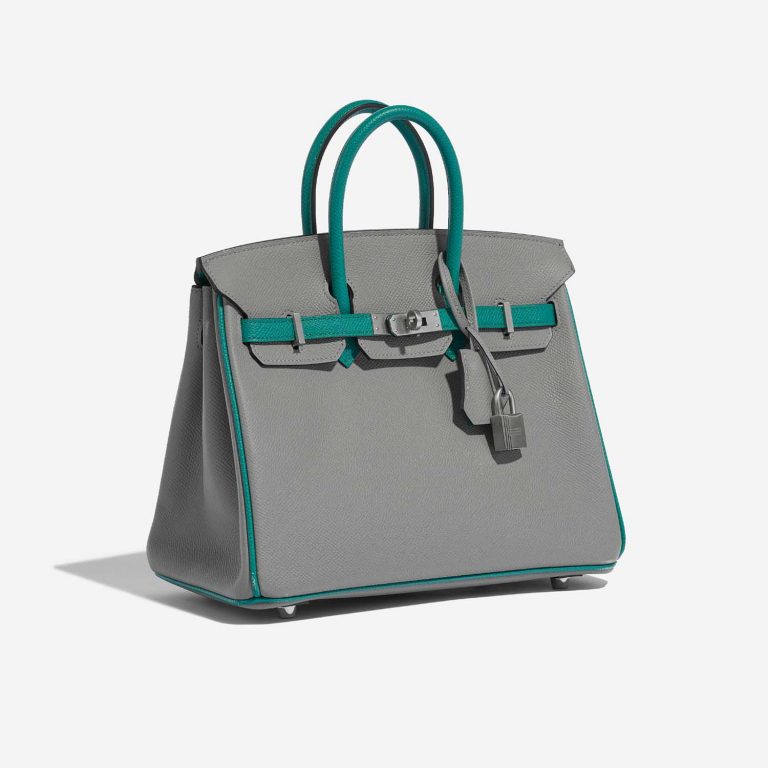 TÚI Hermès Birkin 25 Epsom Gris Mouette Blue Paon Silver Buckle khóa trắng