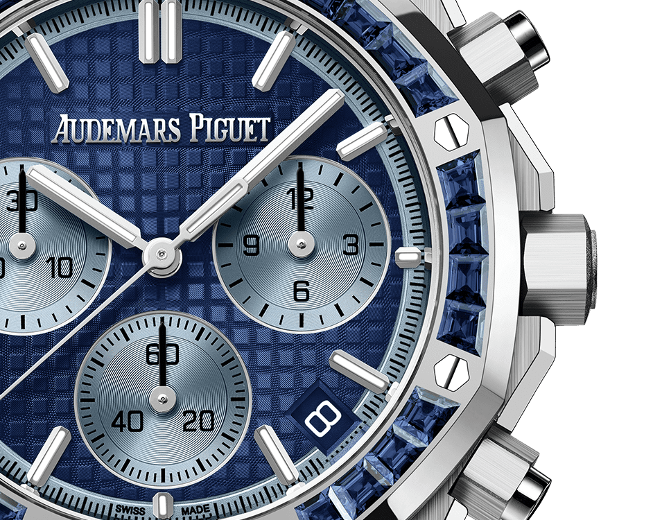 Đồng hồ Ademars Piguet Royal Oak Selfwinding Chronograph mặt số màu xanh navy niềng đá