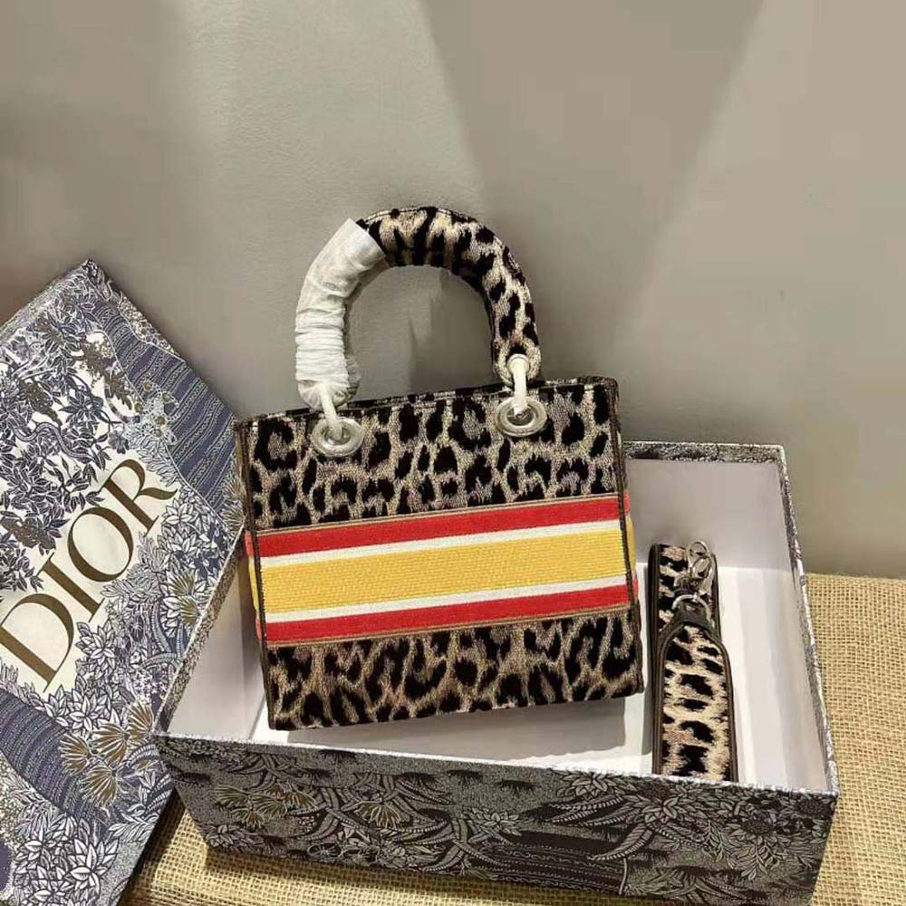 TÚI Dior Medium Lady D-lite Bag Beige Multicolor Mizza Embroidered Velvet