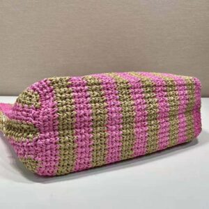 TÚI Prada Women Large Raffia Tote Bag with Embroidered Lettering Logo on the Front-Pink