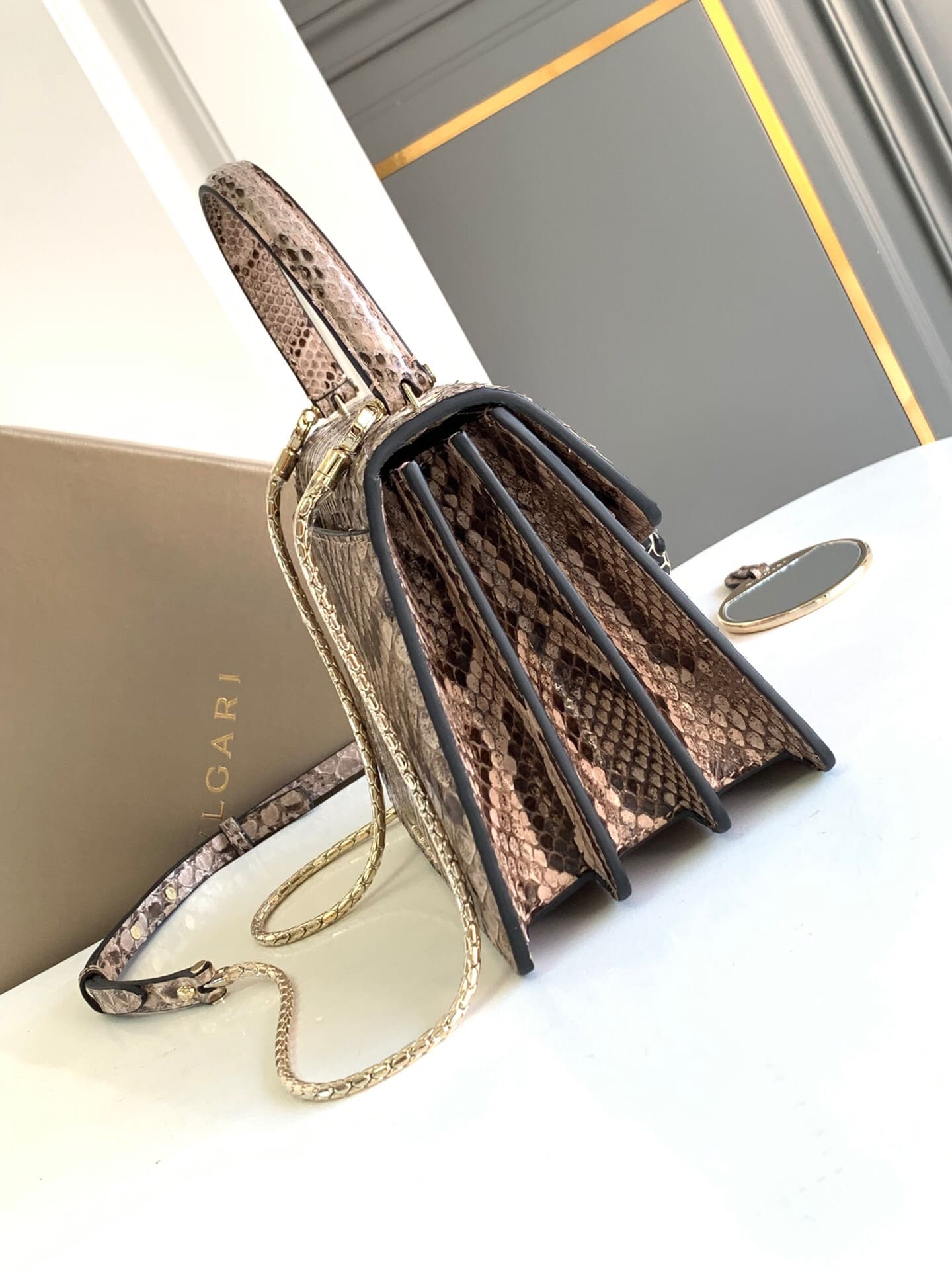 TÚI BVLGARI SERPENTI PYTHON SKIN DA TRĂN