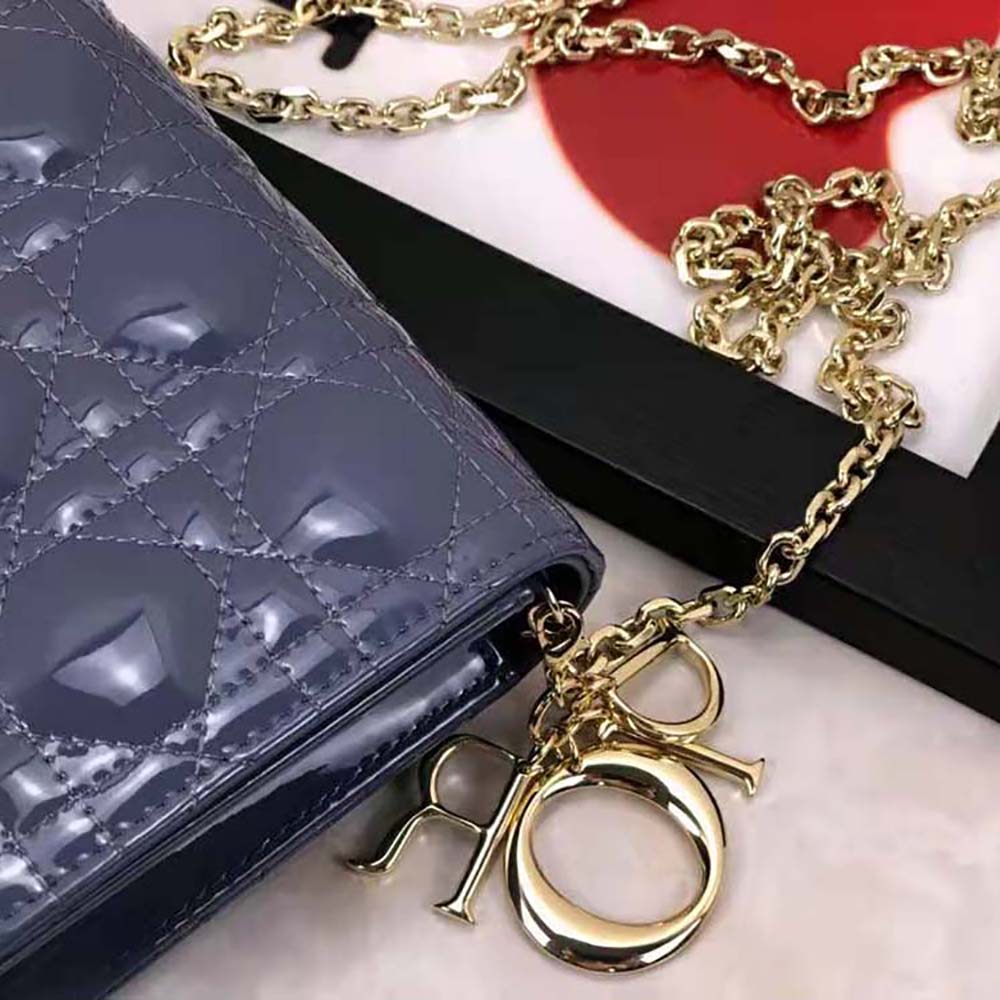 TÚI Dior Lady Dior Pouch Patent Cannage Calfskin-Blue