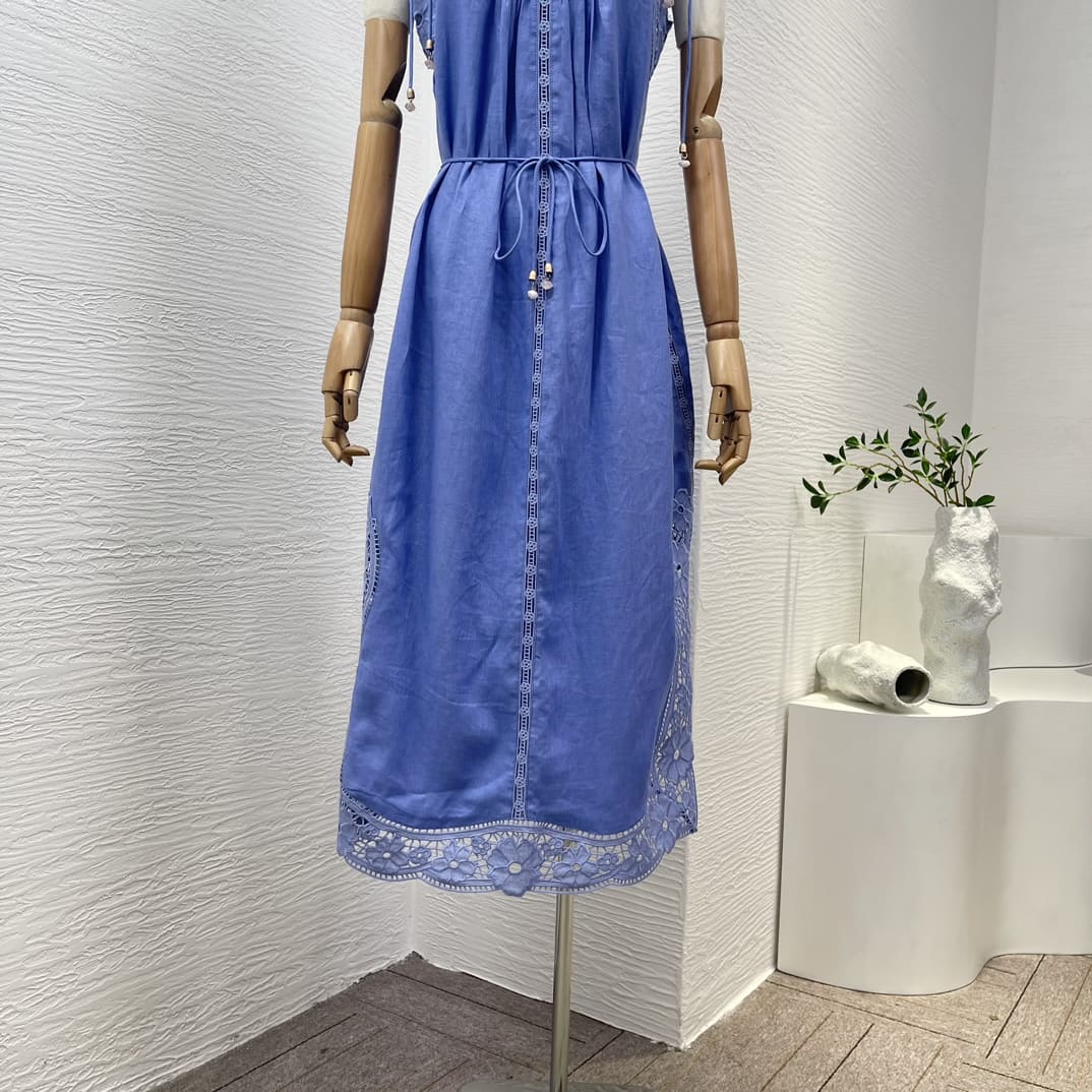 VÁY ZIMMERMANN Lace Patchwork Sleeveless Midi Blue Dress High Classy