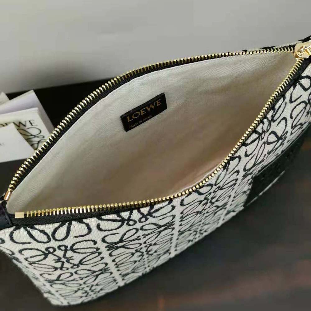 TÚI Loewe Oblong Anagram Pouch in Jacquard and Calfskin-Black