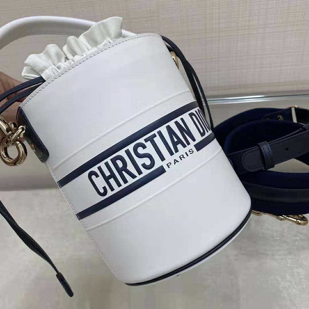 TÚI Dior Women Small Dior Vibe Bucket Bag White and Blue Smooth Calfskin