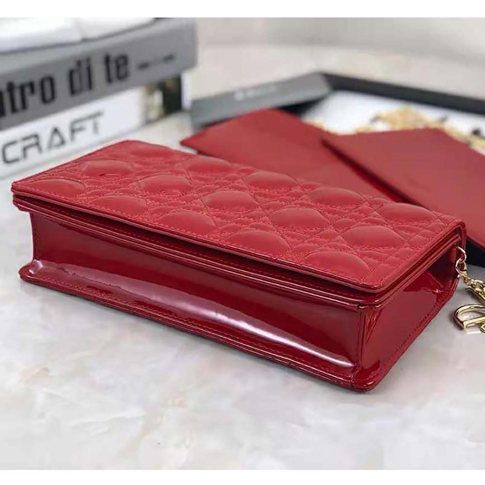 TÚI Dior Lady Dior Pouch Patent Cannage Calfskin-Red