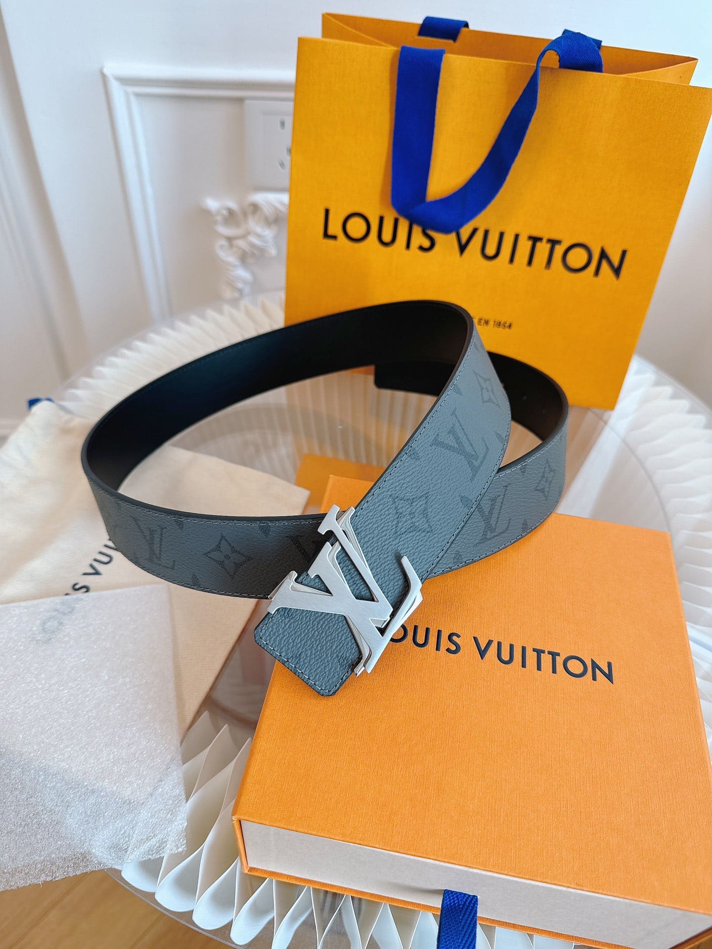 DÂY LƯNG LOUIS VUITTON DOUBLE LV BLACK MONOGRAM LEATHER Khóa bạc đen