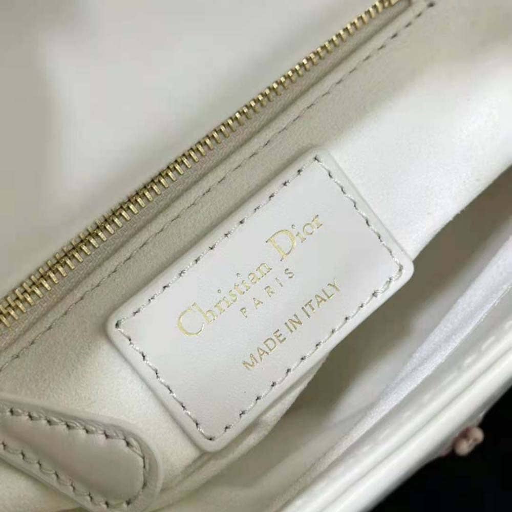 TÚI Dior Women Mini Lady Dior Bag Latte Calfskin Embroidered with Multicolor Small Flowers