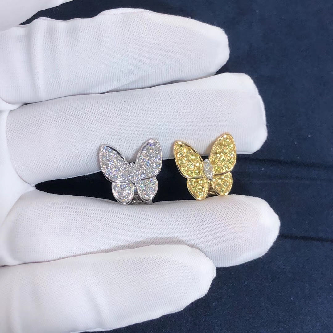 HOA TAI  Van Cleef & Arpels Diamond Yellow Sapphire Two Butterfly Earring 18K GOLD