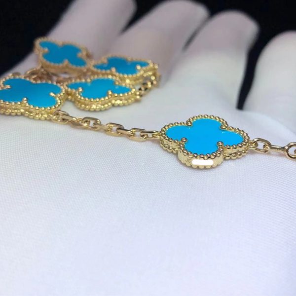 Vòng cổ Van Cleef & Arpels Vintage Alhambra Turquoise 5 Motif vàng vàng 18K
