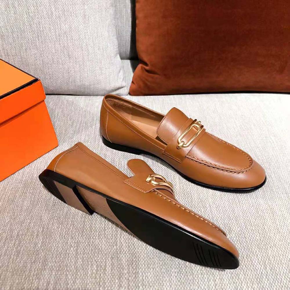 GIÀY Hermes Women Colette Loafer in Calfskin Leather-Brown SS2022