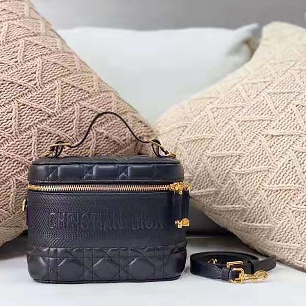 TÚI Dior Women Small Diortravel Vanity Case Cannage Lambskin-Black