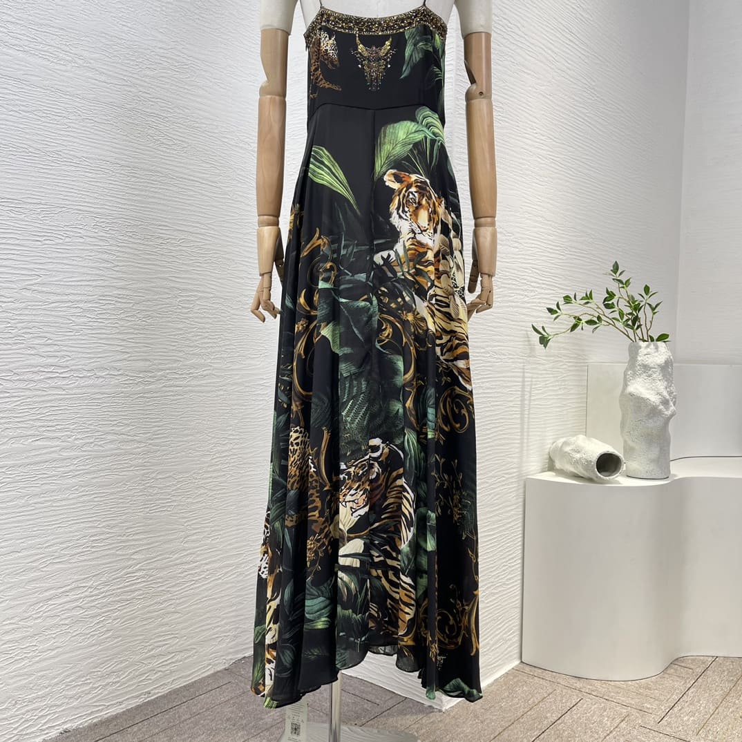 VÁY CAMILLA WorldCloset Tiger Print Font Bow Midi Dress High Classy
