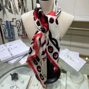 KHĂN Dior Women Cupidon Square Scarf White Black and Red Silk Twill
