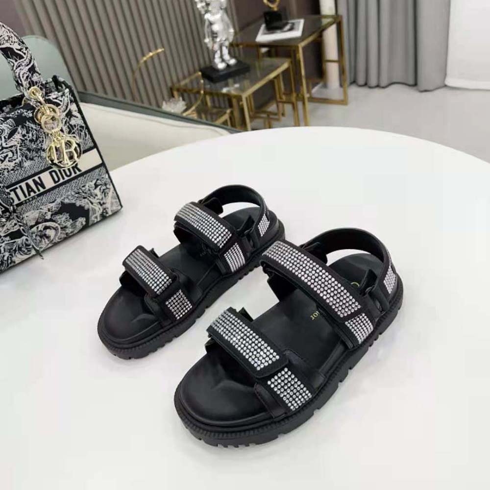 DÉP SANDAL DIOR Dioract Sandal Black Technical Fabric and White Resin Pearls