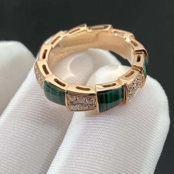 NHẪN BVLGARI SERPENTI RING WITH DIAMOND AND MALACHITE ROSE GOLD 18K