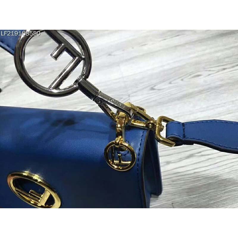 TÚI Fendi KAN I F Top Flap Leather Bag with Strap-Navy