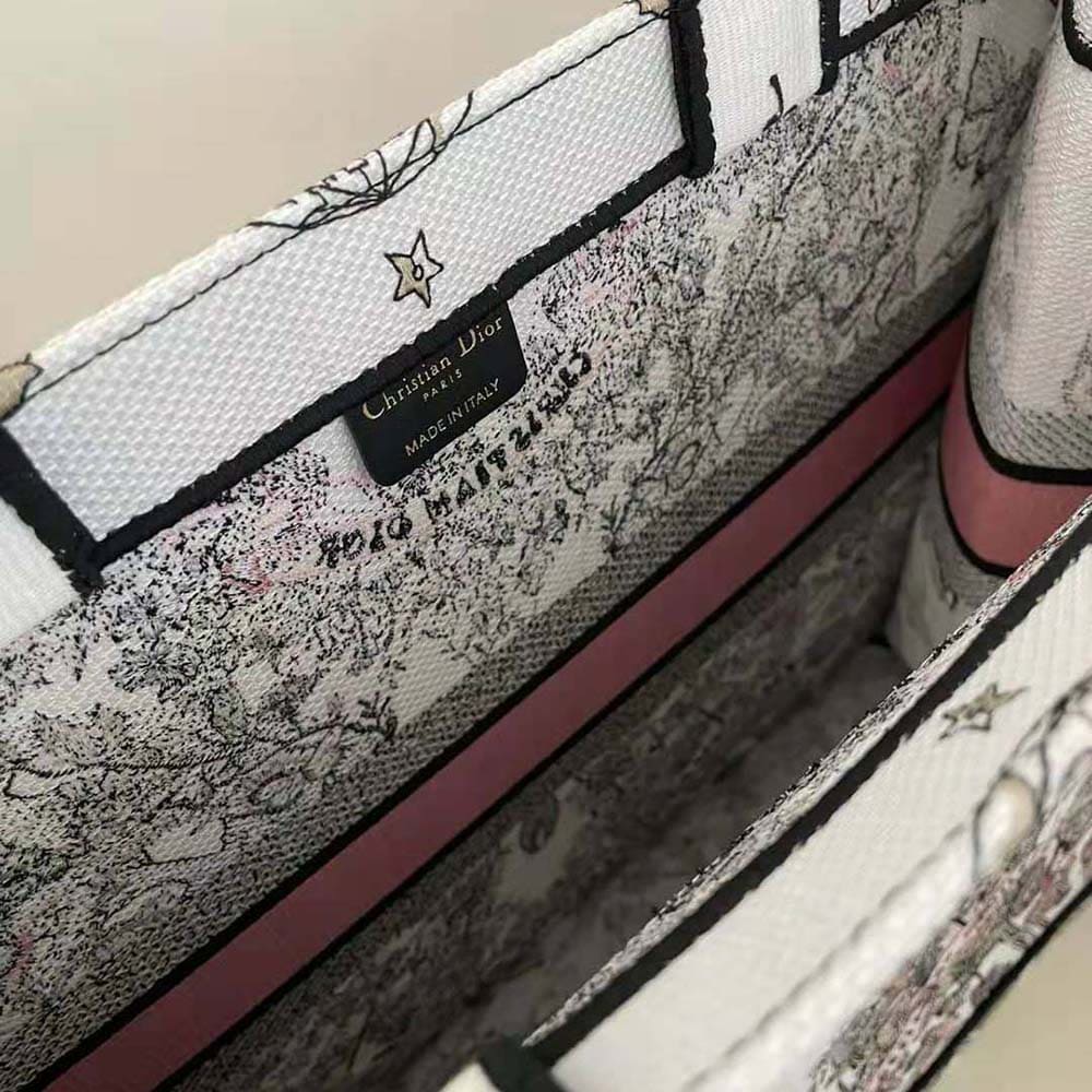 TÚI Dior Women Large Dior Book Tote White and Pastel Pink Butterfly Around The World Embroidery