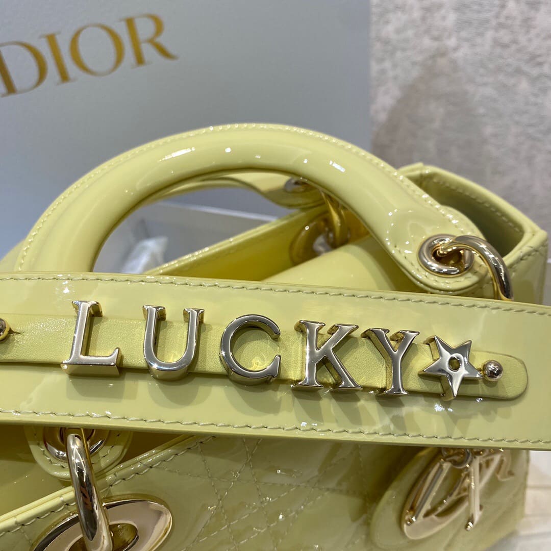 TÚI CHRISTIAN DIOR LADY DIOR Cannage Calfskin Gloss Yellow Top Quality