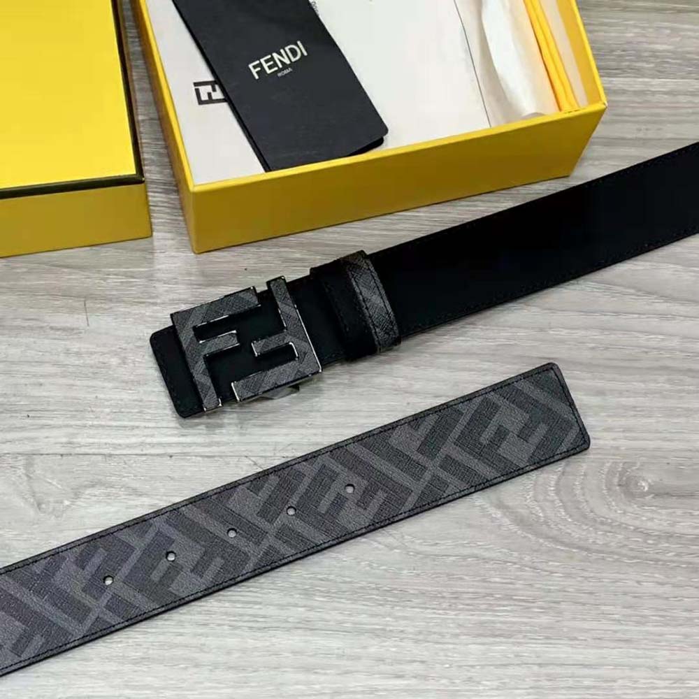 DÂY LƯNG Fendi Gray Leather Belt with FF Buckle with Stud Closure