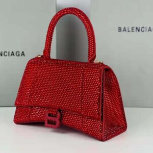 TÚI Balenciaga Women Hourglass XS Handbag with Rhinestones-Red