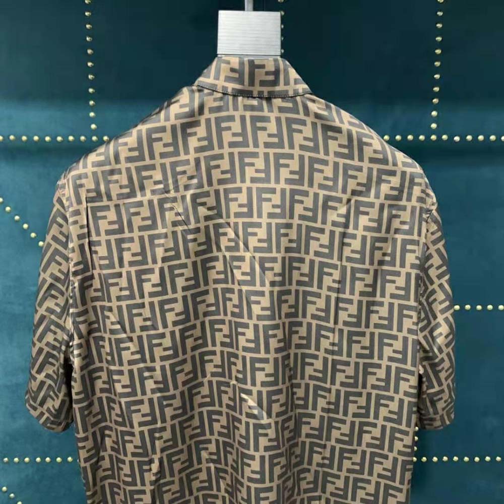 ÁO Fendi Brown Silk Shirt with Italian-Style Collar and Short Sleeves