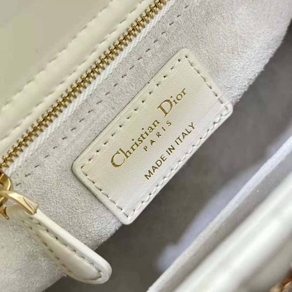 TÚI Dior Women Small Lady Dior Bag White Cannage Lambskin with Gold-Finish Butterfly Studs
