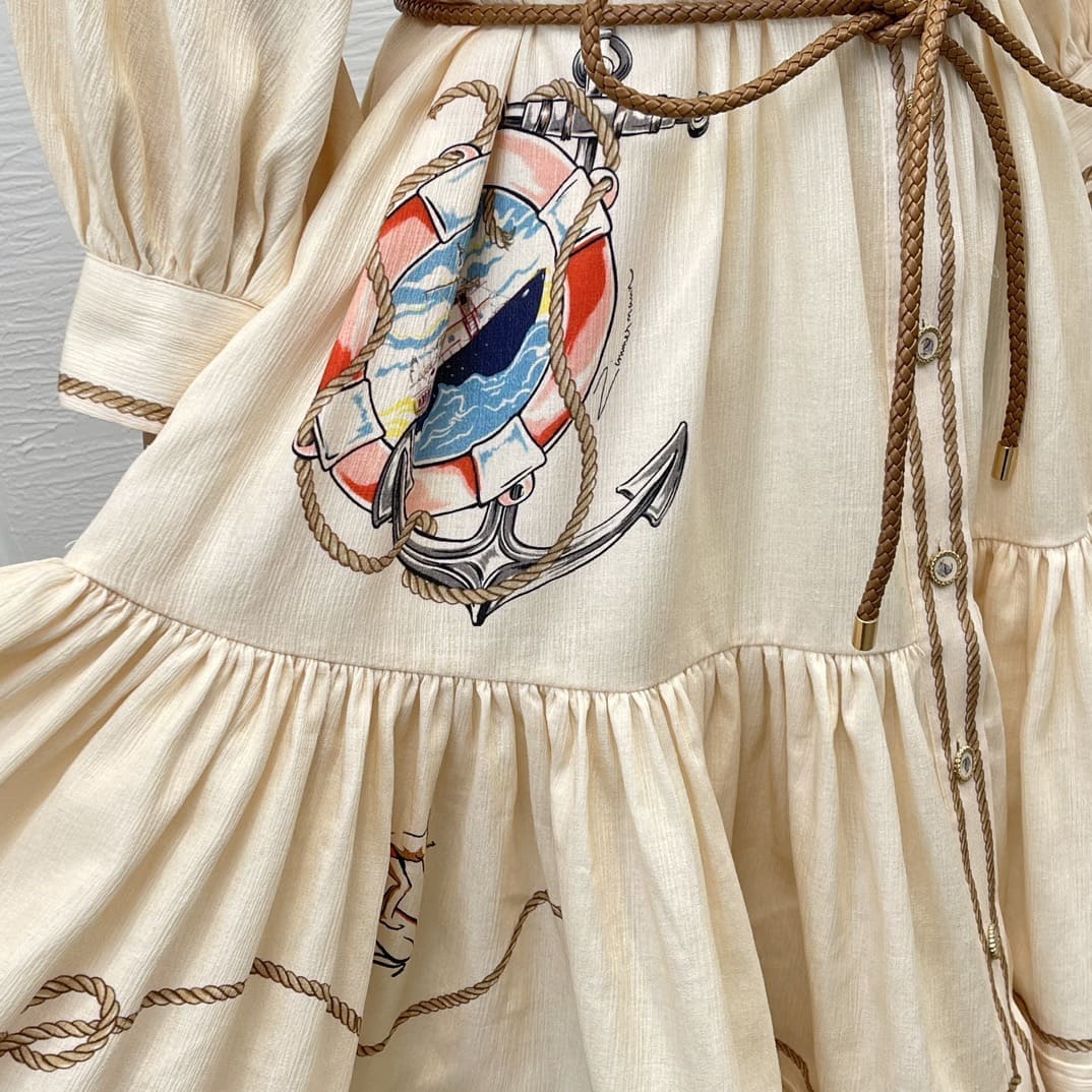VÁY ZIMMERMANN 3/4 Sleeve Beige Loose Mini Dress High Classy