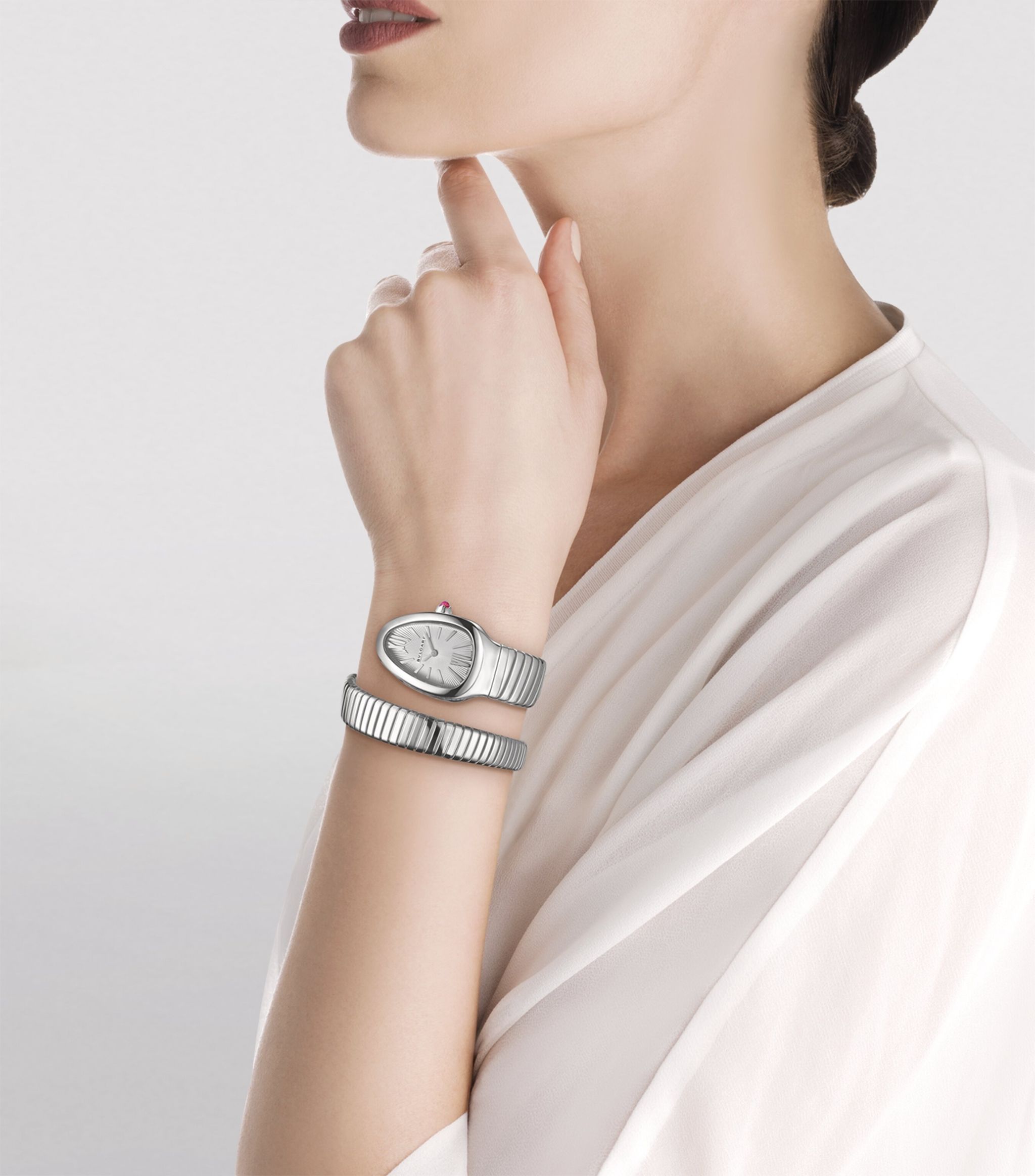 Đồng hồ BVLGARI Stainless Steel Serpenti Tubogas 35mm mặt số màu trắng