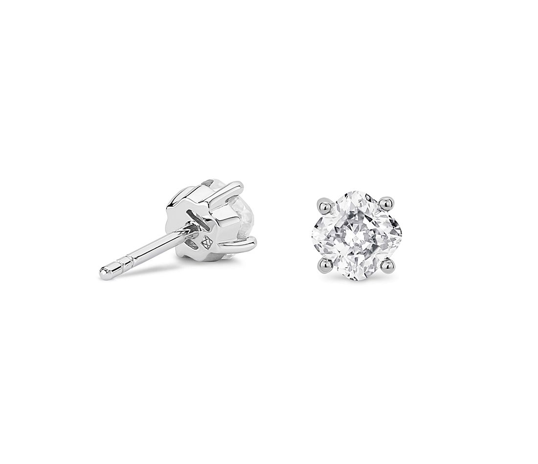 Bông tai vàng trắng 18K Au750 Pink Moissanite Diamond Round Solitaire Stud Earrings