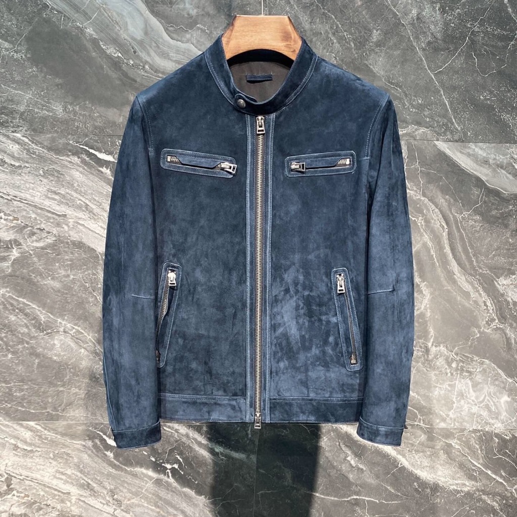 ÁO TOM FORD BLUE SUEDE LEATHER JACKET