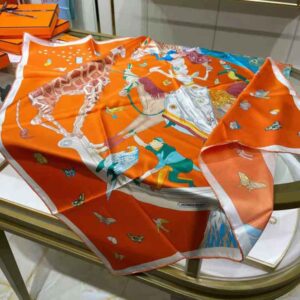 KHĂN Hermes Women Hermes Story Scarf 90 in Silk Twill with Hand-Rolled Edges-Orange