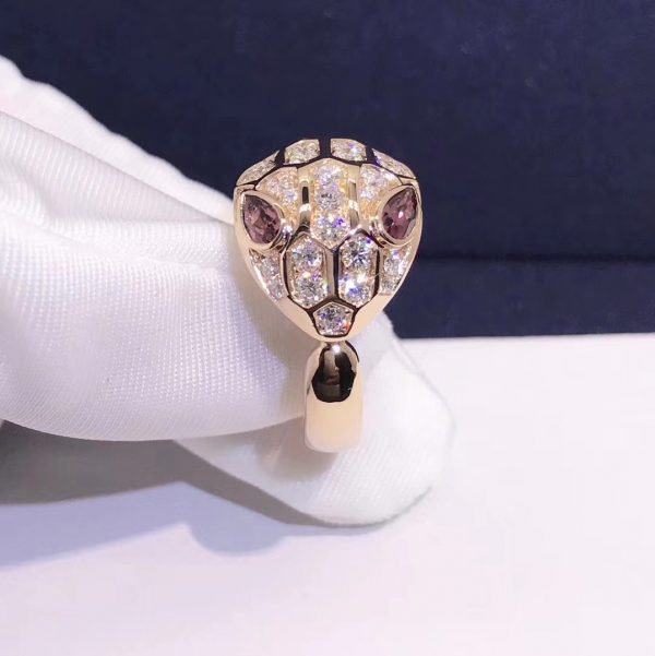 Nhẫn BVLGARI Serpenti Rubellite kim cương vàng hồng 18K