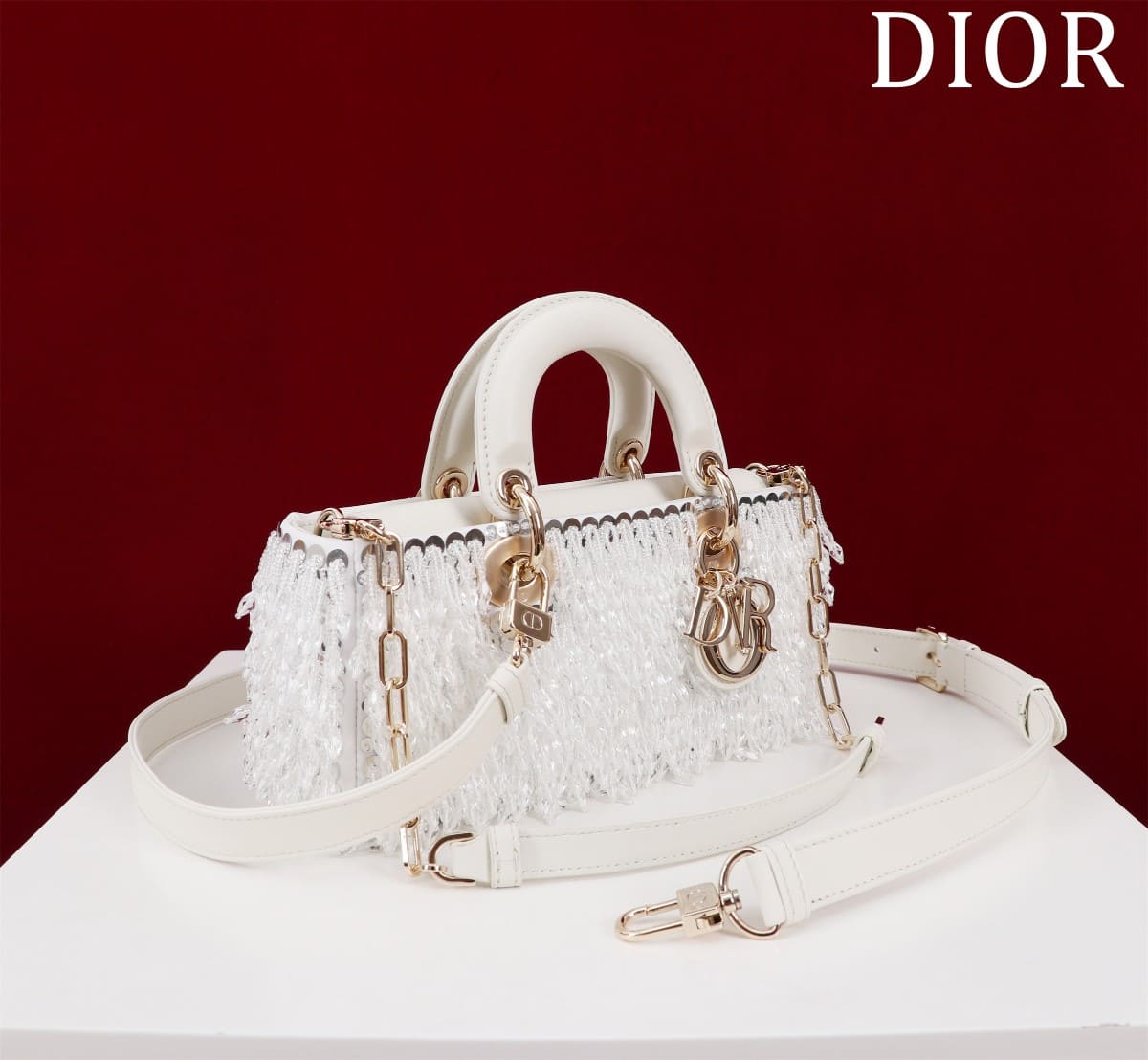 TÚI CHRISTIAN DIOR Lady-Joy embroiders tattered hạt cườm trắng