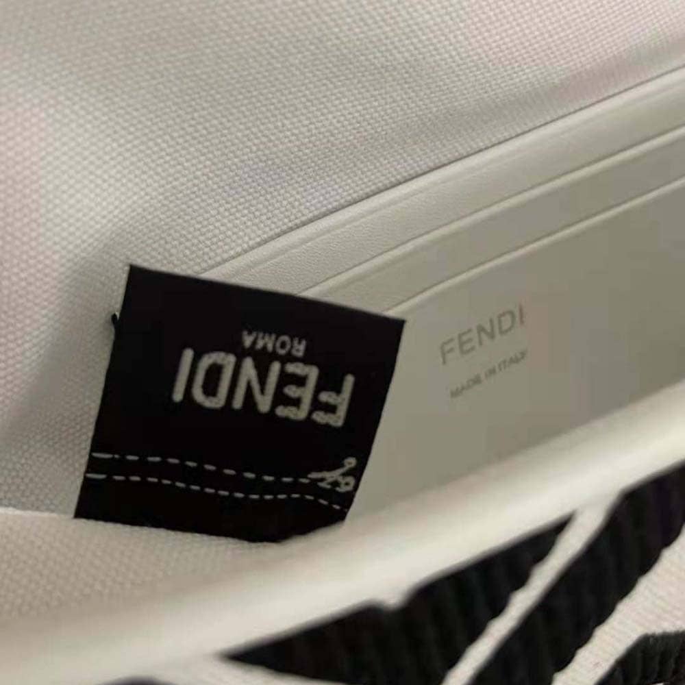 TÚI FENDI Women Baguette Mini White and Black Canvas Bag with FF Embroidery