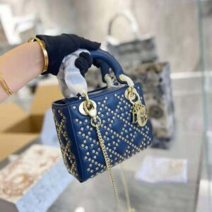 TÚI Dior Women Mini Lady Dior Bag Denim Blue Lucky Star Cannage Lambskin