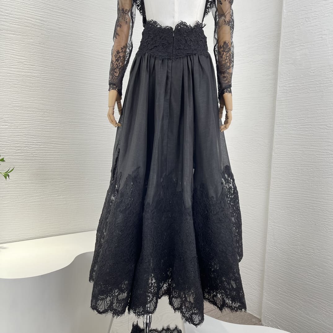 VÁY ZIMMERMANN Black Long Sleeve Lace Patchwork Midi Dress For Event High Classy