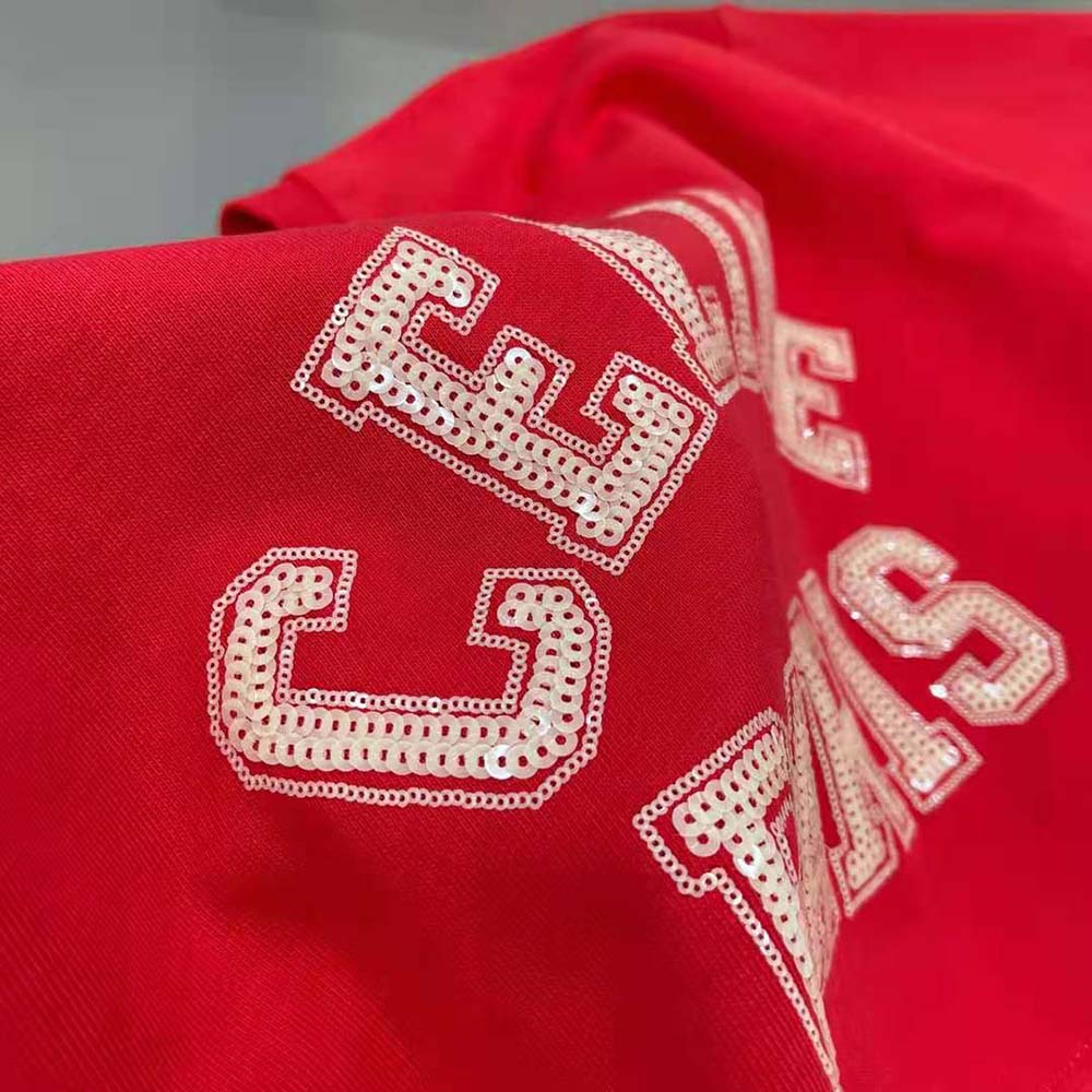 ÁO Celine Women Cropped Celine T-shirt in Cotton Fleece-Red