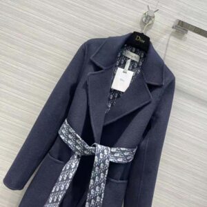 ÁO Dior Women Coat Blue Double-Sided Wool