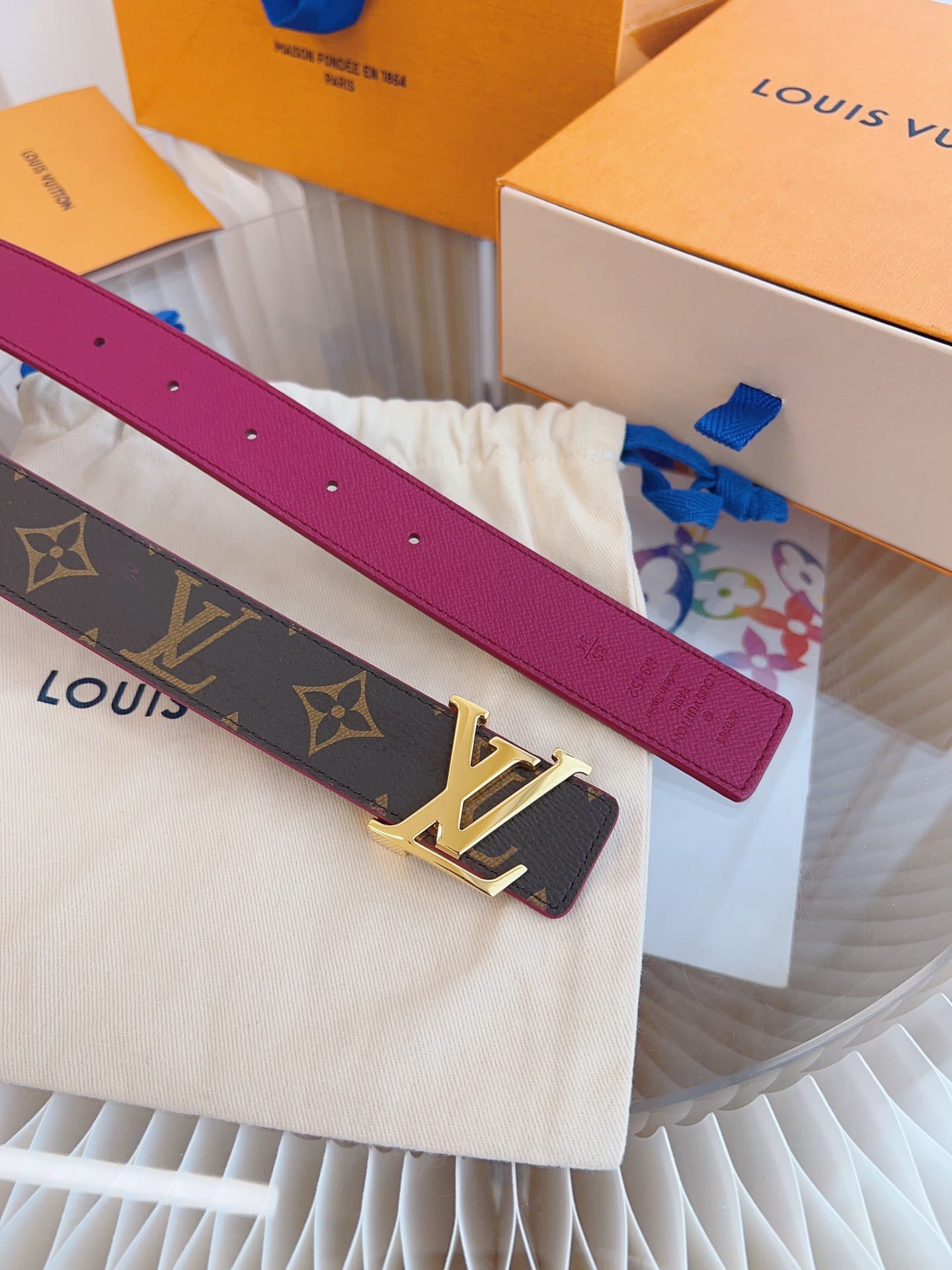 DÂY LƯNG LOUIS VUITTON PURPLE BROWN MONOGRAM LEATHER Khóa vàng