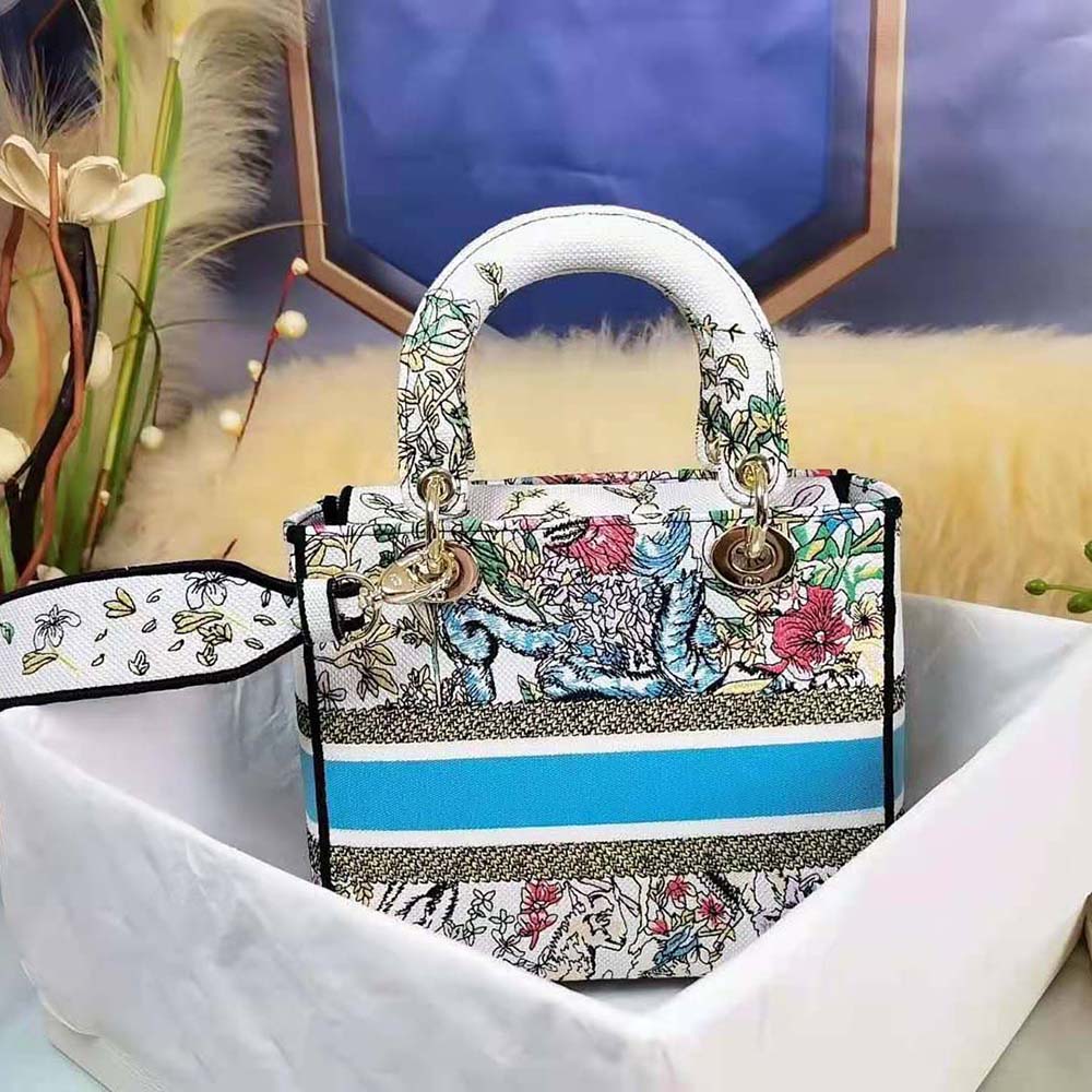 TÚI Dior Women Medium Lady D-Lite Bag Latte Multicolor D-Constellation Embroidery