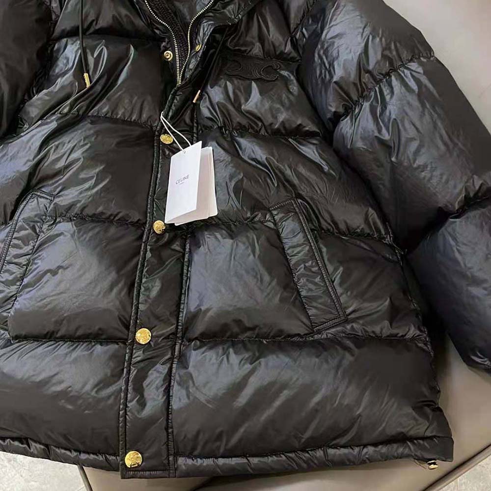ÁO Celine Women Triomphe Down Jacket in Lightweight Nylon-Black
